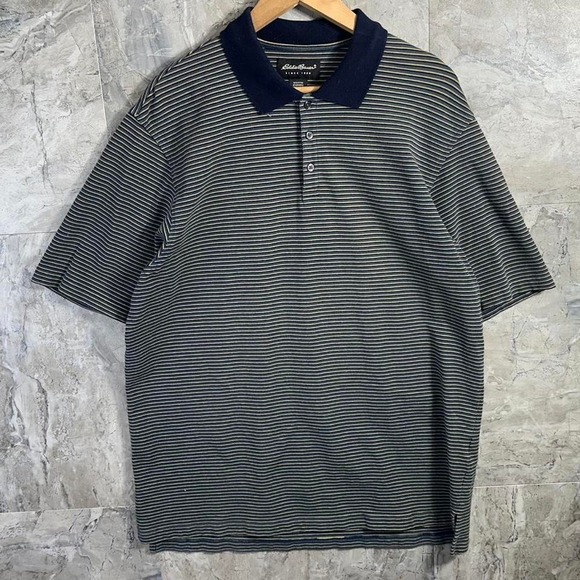 Eddie Bauer blue striped polo shirtMens Size L #preppy #golfwear